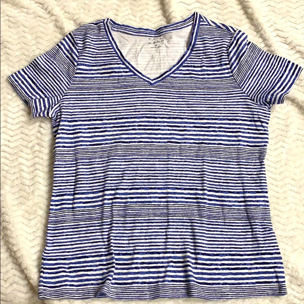 Studio works blue and white striped short sleeve T
